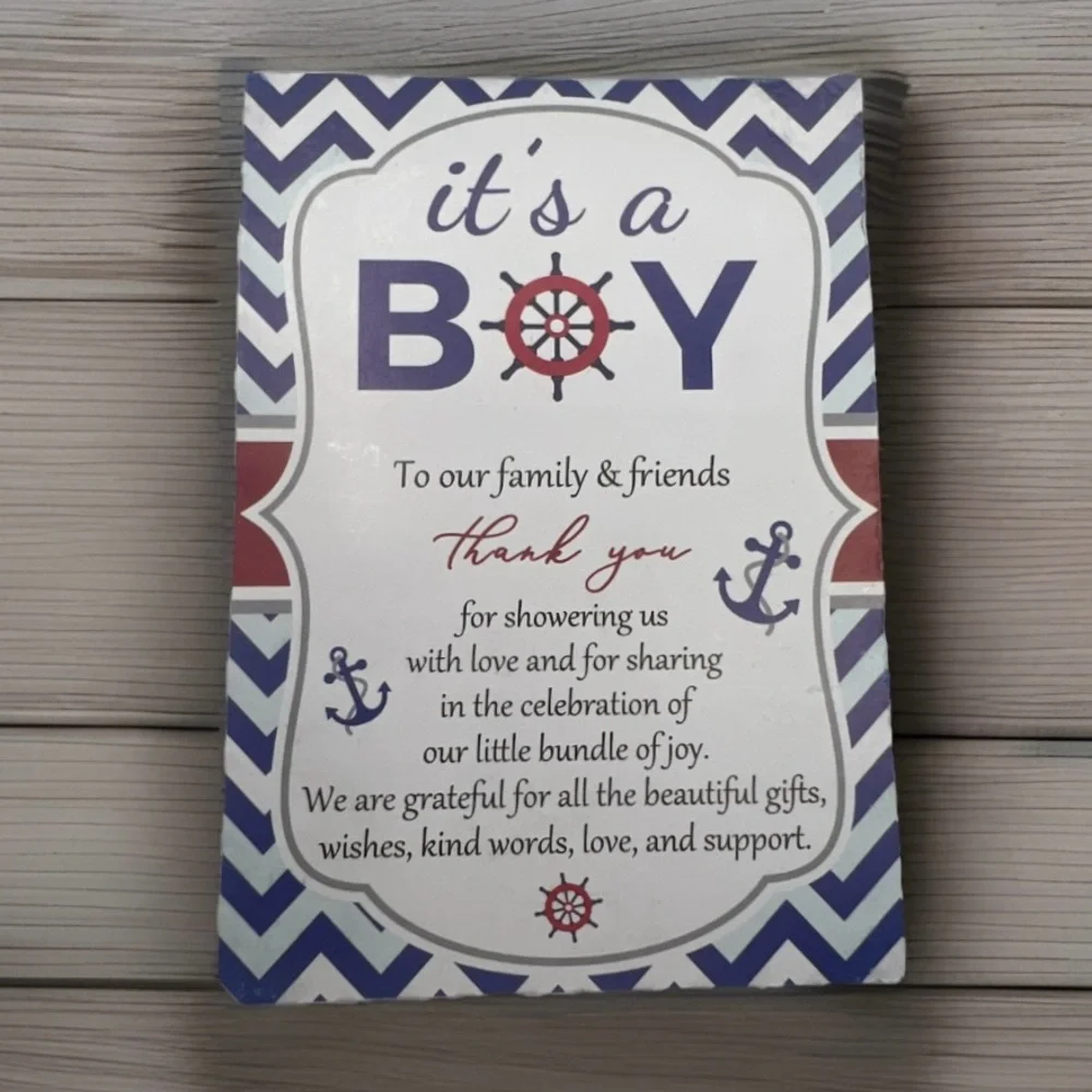It's A Boy Anchor Keychain 50 Nautical Baby Shower Thank You Cards - Gift Sets